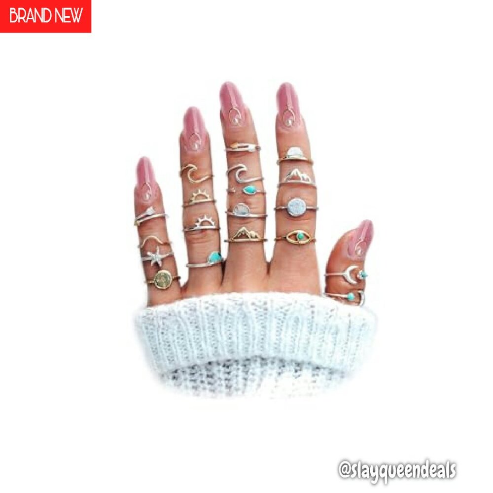 19-Piece Boho Stackable Knuckle Rings Set Adjusta… - image 2